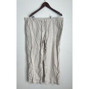 Liz Claiborne Beige Linen Blend Wide Leg Pants XL Drawstring Lagenlook Flowy